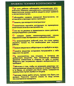 Таблица " Правила техники безопасности в кабинете химии " (100*140 см,)