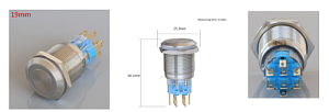 Кнопка оранжевая 12В без фиксации 19mm LED